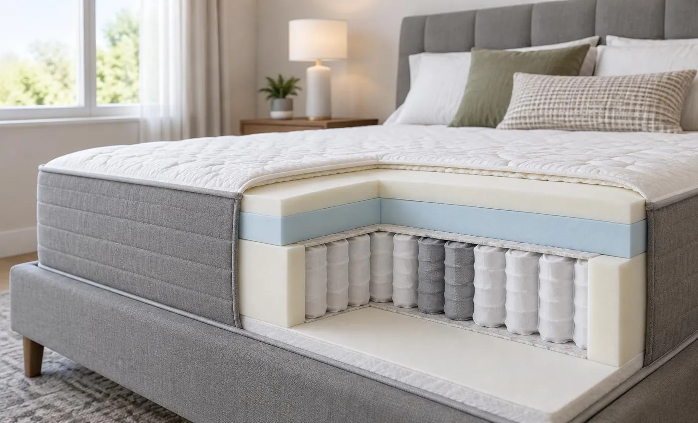 KI-generierte Illustration: Querschnitt einer Doppelbett-Matratze